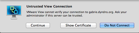 Accept certificate for VMware View PCoIP for OSX client