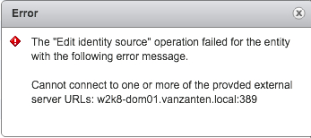 vCenter SSO identity source failed