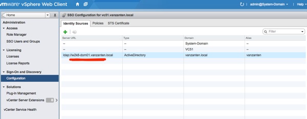 vCenter SSO configuration